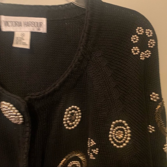 VINTAGE Beaded Art Deco Revival Gold Ornate Black Knit Vintage Glam Cardigan - Picture 10 of 14